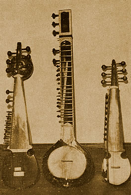 Three different types of stringed instruments are shown.